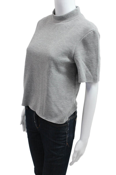 Zara Women Cropped Mock Neck Short Sleeve Gray T-Shirt Size M