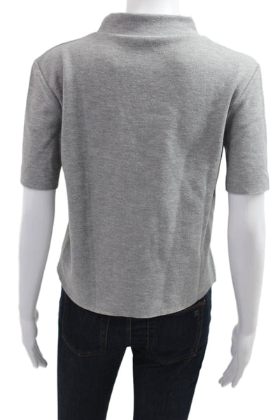 Zara Women Cropped Mock Neck Short Sleeve Gray T-Shirt Size M
