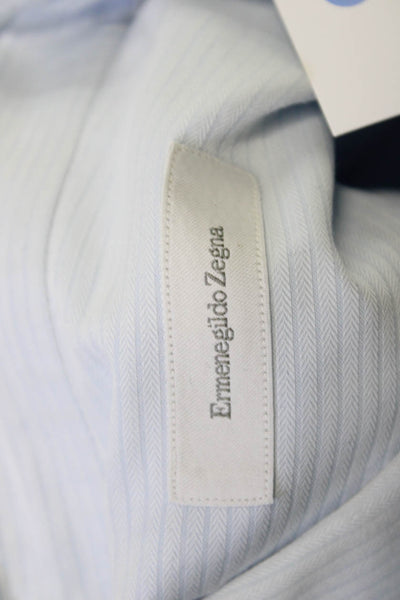 Ermenegildo Zegna Mens Cotton Striped Button Down Shirt Blue Size 44