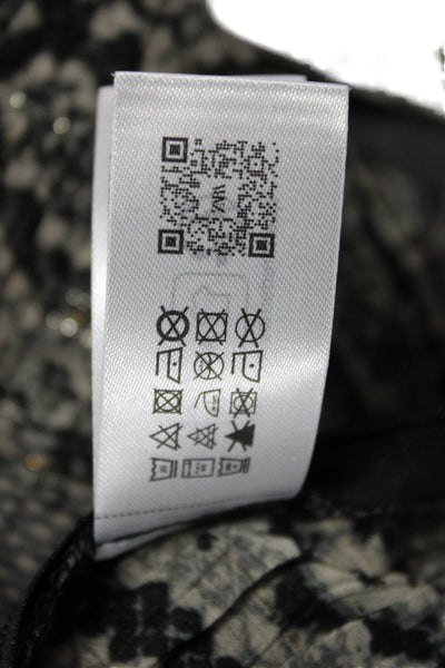 Zara Womens Cropped Snake Print Blouse Black V-Neck Long Sleeve Zip Size XS