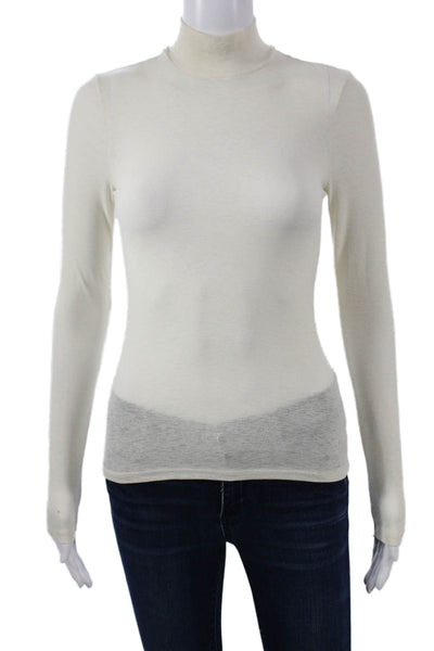 Topshop Women Basic Mock Neck Long Sleeve White Modal Blend Top Size 4