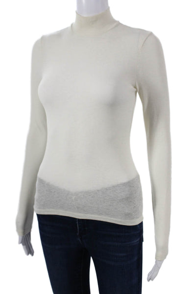 Topshop Women Basic Mock Neck Long Sleeve White Modal Blend Top Size 4