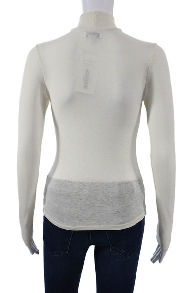 Topshop Women Basic Mock Neck Long Sleeve White Modal Blend Top Size 4
