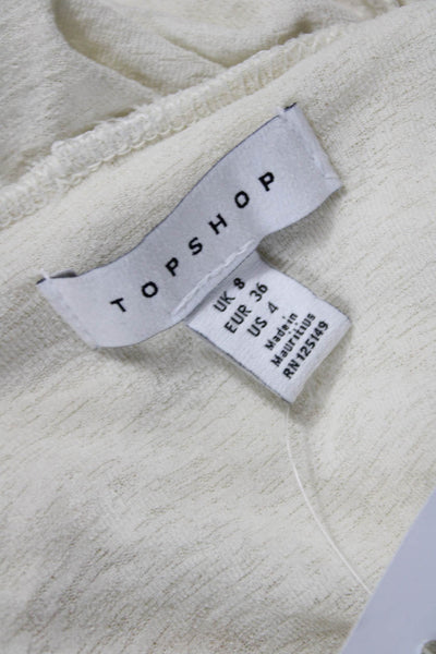 Topshop Women Basic Mock Neck Long Sleeve White Modal Blend Top Size 4