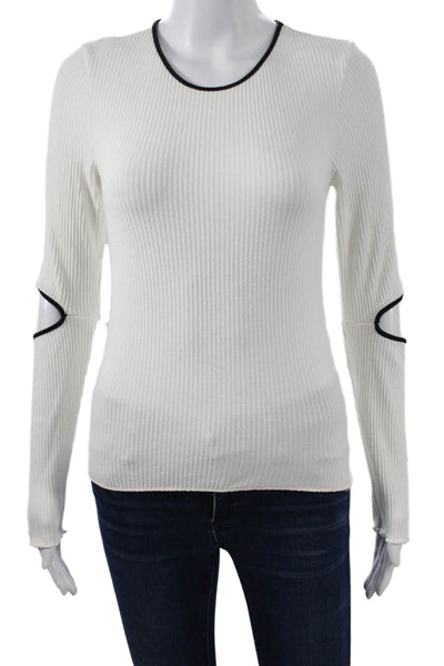 Zara Women Basic Ringer Cotton Long Sleeve T-Shirt White Size S