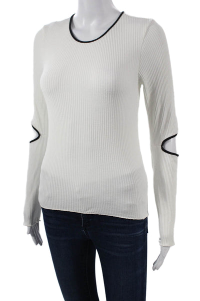 Zara Women Basic Ringer Cotton Long Sleeve T-Shirt White Size S