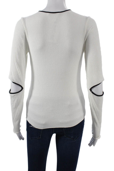 Zara Women Basic Ringer Cotton Long Sleeve T-Shirt White Size S
