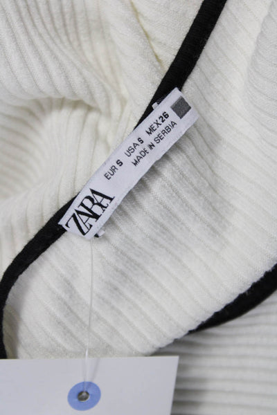 Zara Women Basic Ringer Cotton Long Sleeve T-Shirt White Size S
