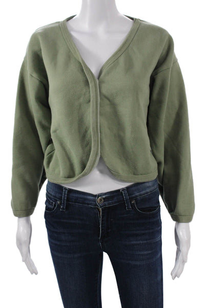 Donni Womens Green V-Neck Organic Cotton Blend Sweatshirt Army Size 2XS
