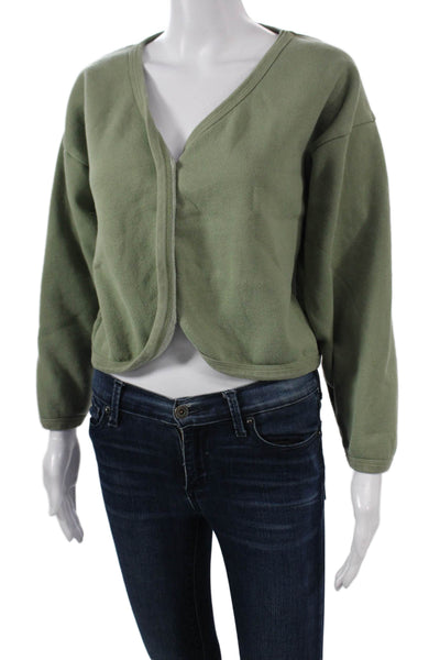 Donni Womens Green V-Neck Organic Cotton Blend Sweatshirt Army Size 2XS