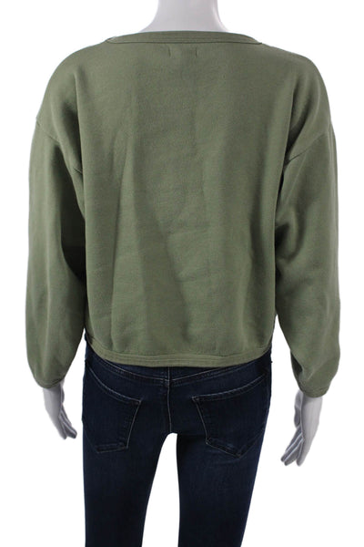 Donni Womens Green V-Neck Organic Cotton Blend Sweatshirt Army Size 2XS