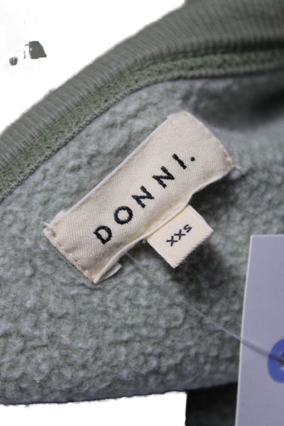 Donni Womens Green V-Neck Organic Cotton Blend Sweatshirt Army Size 2XS