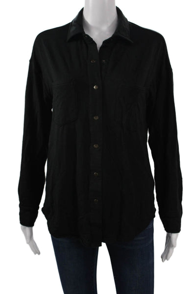 Z Supply Women Basic Collared Button-Up 3/4 Sleeve Black Modal Stretch Size XS