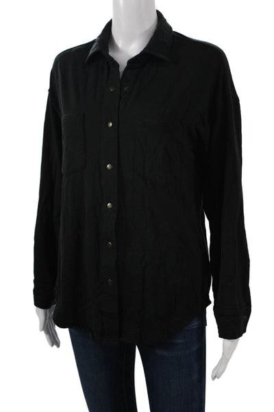 Z Supply Women Basic Collared Button-Up 3/4 Sleeve Black Modal Stretch Size XS