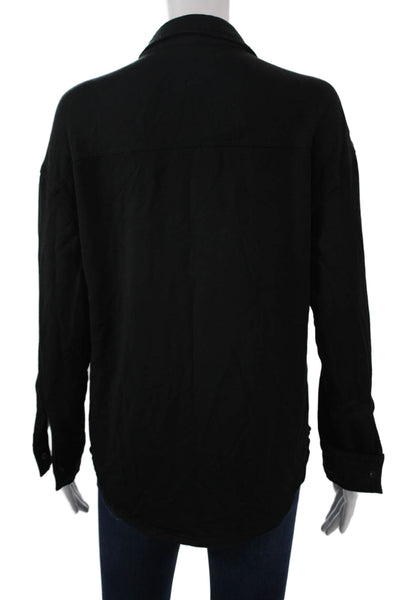Z Supply Women Basic Collared Button-Up 3/4 Sleeve Black Modal Stretch Size XS