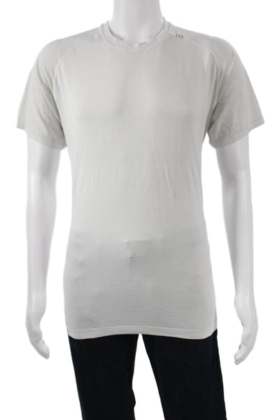 Lululemon Mens White Striped Crew Neck Short Sleeve Nylon Blend T-Shirt Size L