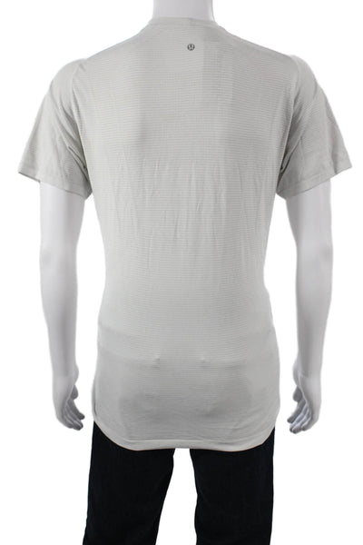 Lululemon Mens White Striped Crew Neck Short Sleeve Nylon Blend T-Shirt Size L