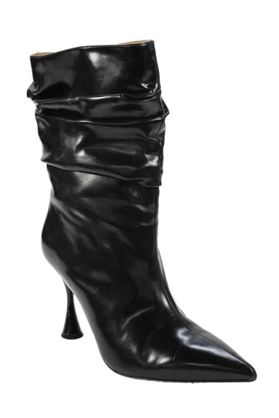 Jeffrey Campbell Womens Cone Heel Scrunched Patent Leather Booties Black 6.5
