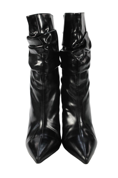 Jeffrey Campbell Womens Cone Heel Scrunched Patent Leather Booties Black 6.5