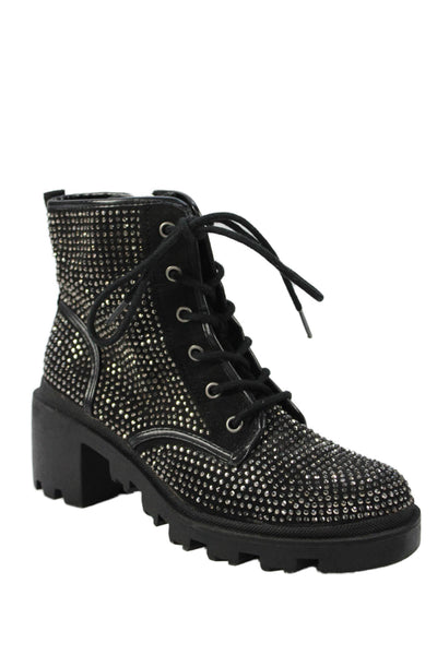 Madden Girl Womens Jeweled Lace Up Dymond Ankle Boots Black Size 8