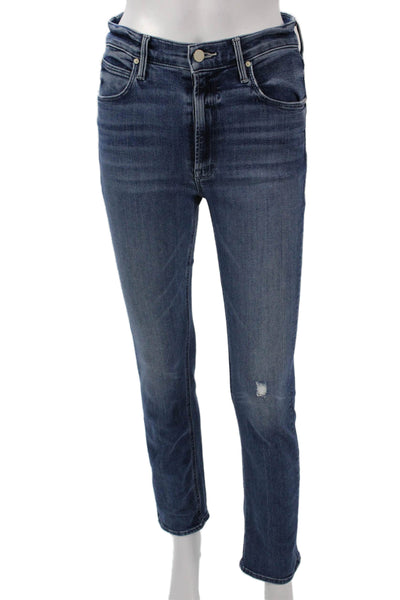 Mother Women Skinny Straight Jeans Dark Blue High Rise Button Fly Size 26