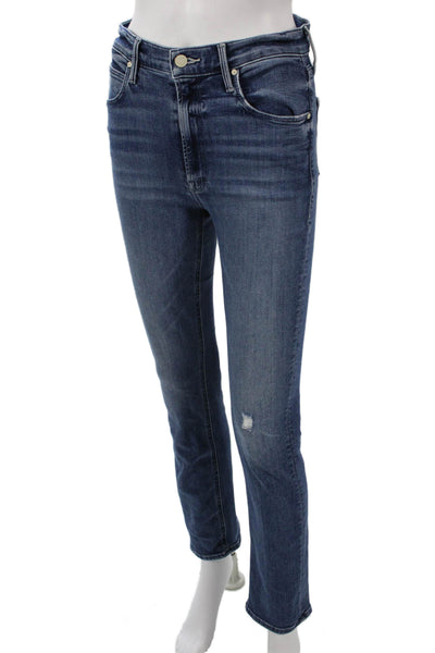 Mother Women Skinny Straight Jeans Dark Blue High Rise Button Fly Size 26