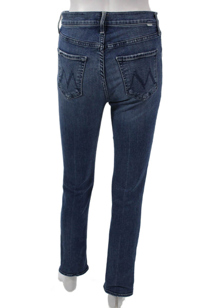 Mother Women Skinny Straight Jeans Dark Blue High Rise Button Fly Size 26
