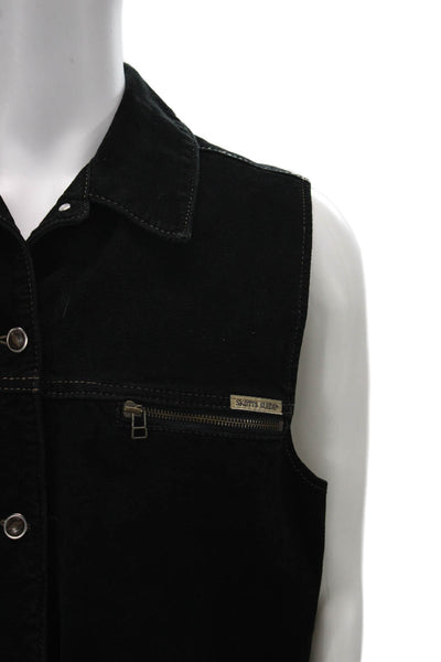 Skotts Suede Mens Black Genuine Leather Collared Vest Button Closure Size S