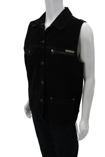 Skotts Suede Mens Black Genuine Leather Collared Vest Button Closure Size S