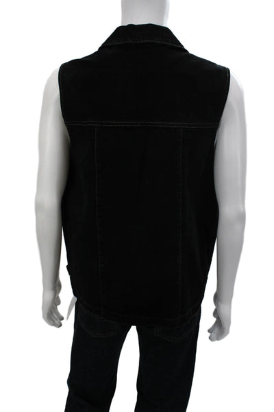 Skotts Suede Mens Black Genuine Leather Collared Vest Button Closure Size S