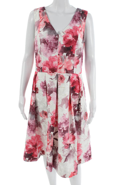 Carmen Marc Valvo Women Pink Fit & Flare Dress Knee Length Floral Size 10