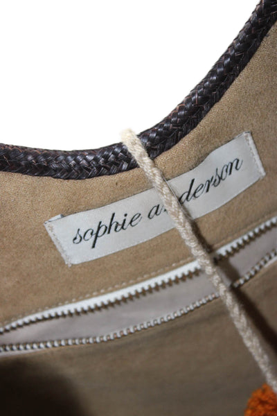 Sophie Anderson Womens Straw Woven Striped Circular Handbag Brown