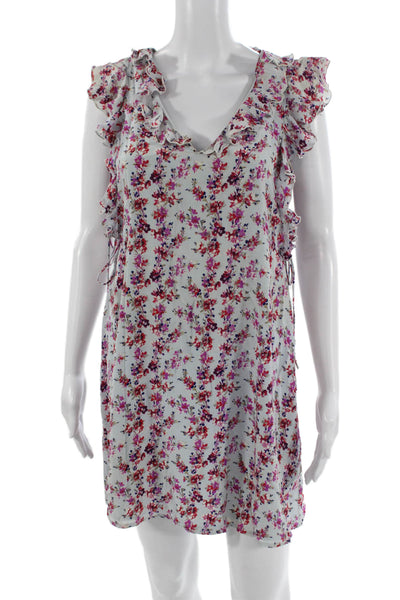 Club Monaco Women Light Blue Silk Floral Sleeveless V-Neck Shift Dress Size 2