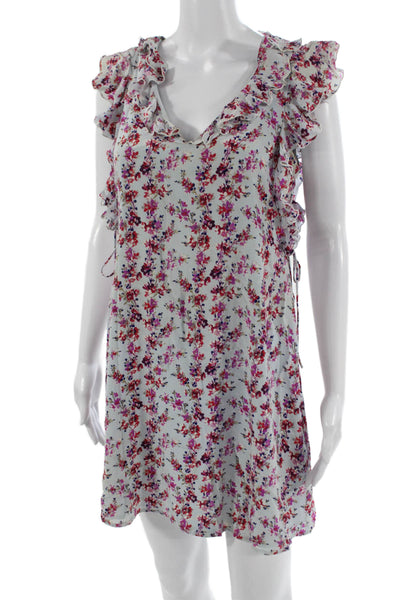Club Monaco Women Light Blue Silk Floral Sleeveless V-Neck Shift Dress Size 2