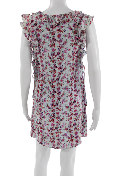 Club Monaco Women Light Blue Silk Floral Sleeveless V-Neck Shift Dress Size 2