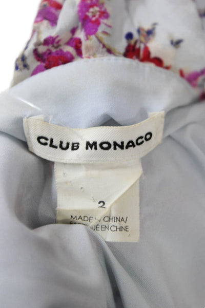 Club Monaco Women Light Blue Silk Floral Sleeveless V-Neck Shift Dress Size 2