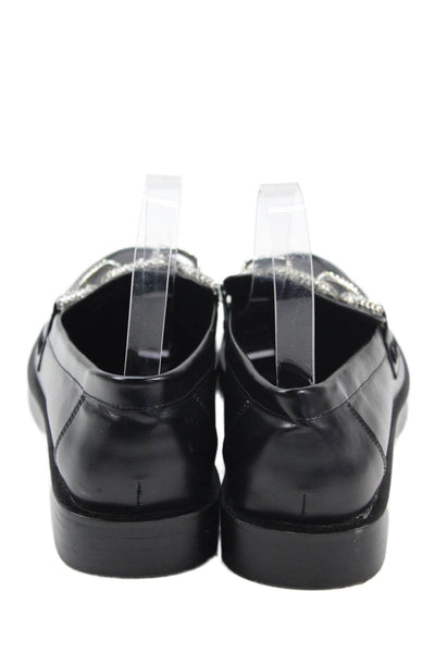 Zara Womens Slip On Crystal Chain Detail Leather Loafers Black Size 39