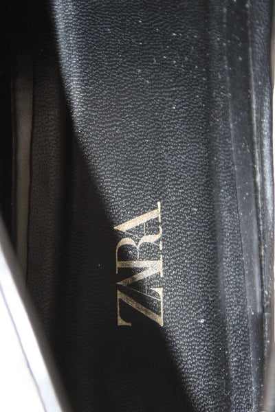 Zara Womens Slip On Crystal Chain Detail Leather Loafers Black Size 39
