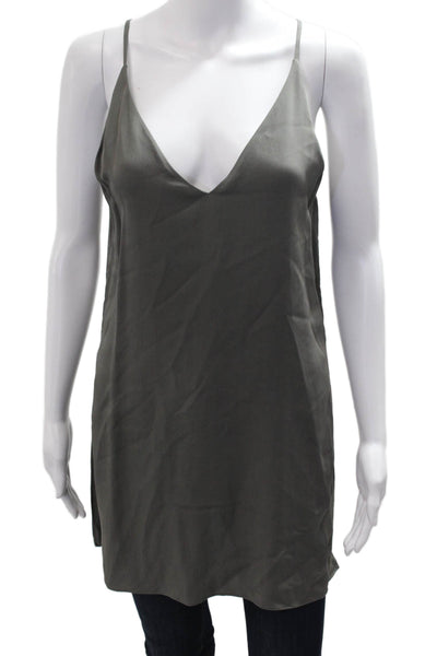 Theory Womens Camisole Dark Gray Silk V Neck Sleeveless Petite Size S