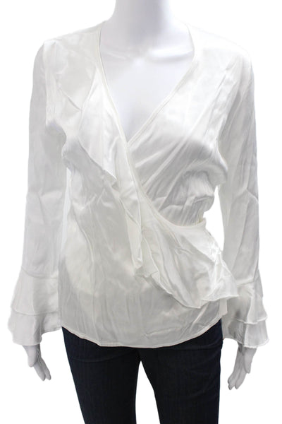 Karen Millen Women V-Neck Long Sleeve White Blouse Designer 100% Viscose Size 4