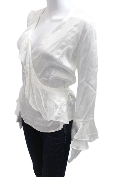 Karen Millen Women V-Neck Long Sleeve White Blouse Designer 100% Viscose Size 4