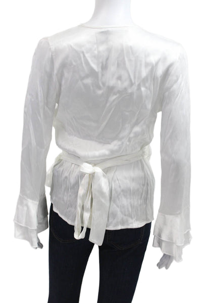 Karen Millen Women V-Neck Long Sleeve White Blouse Designer 100% Viscose Size 4