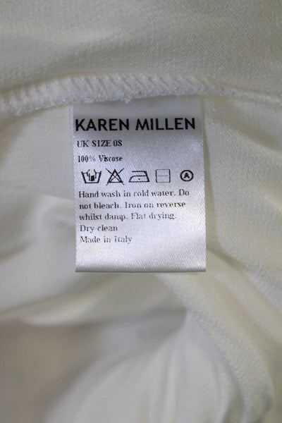 Karen Millen Women V-Neck Long Sleeve White Blouse Designer 100% Viscose Size 4