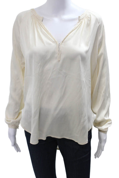 Vince Womens Silk V-Neck Long Sleeve Solid Blouse Size S