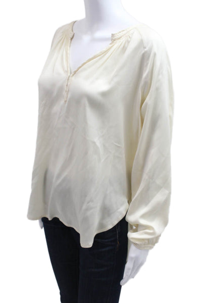 Vince Womens Silk V-Neck Long Sleeve Solid Blouse Size S