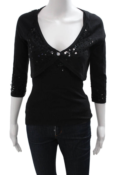 Charlotte Tarantola Women Cropped Camisole Black V Neck 3/4 Sleeve Size M