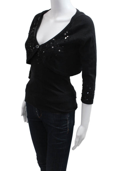 Charlotte Tarantola Women Cropped Camisole Black V Neck 3/4 Sleeve Size M