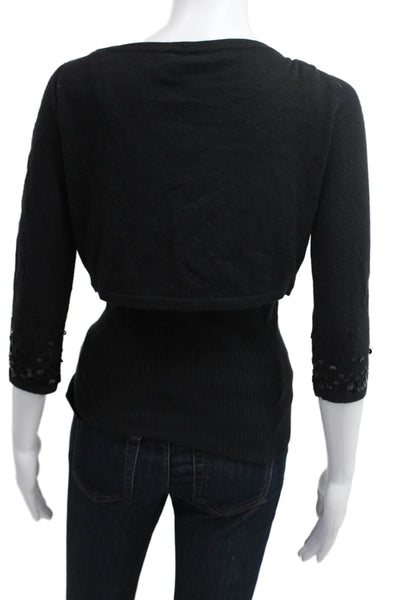 Charlotte Tarantola Women Cropped Camisole Black V Neck 3/4 Sleeve Size M