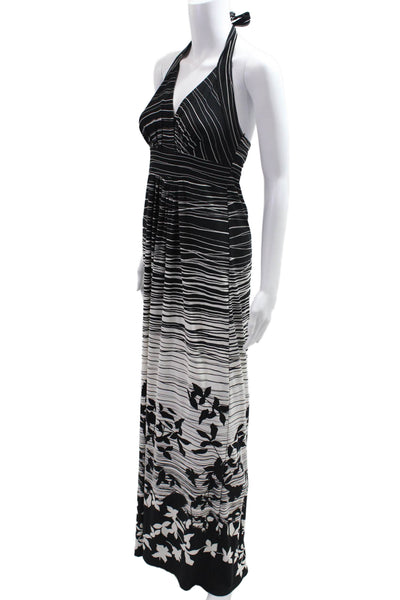 BCBGMAXAZRIA Women Maxi Dress Black Floral Striped Sleeveless Beach Size S