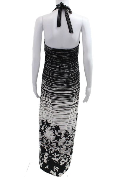 BCBGMAXAZRIA Women Maxi Dress Black Floral Striped Sleeveless Beach Size S
